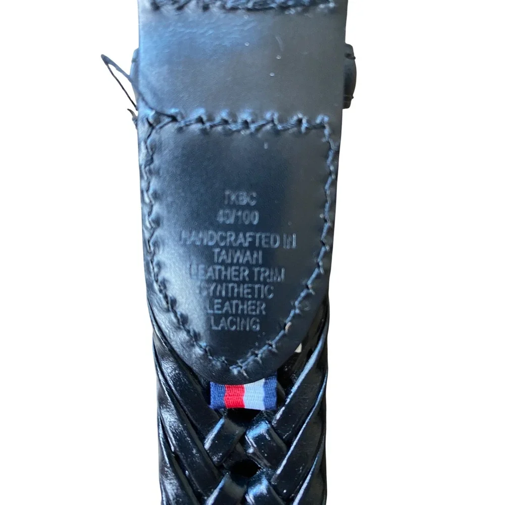 Tommy Hilfiger Mens Braided Woven Leather Trim Belt Black TKBC 40/100
